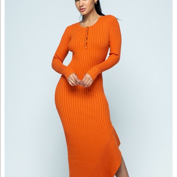Solid Long Sleeve Ribbed Bodycon Dress - Picture 6 of 7